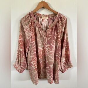 Natalie Martin Remy Silk Blouse - Jungle Agave, Blush and Cream, XL